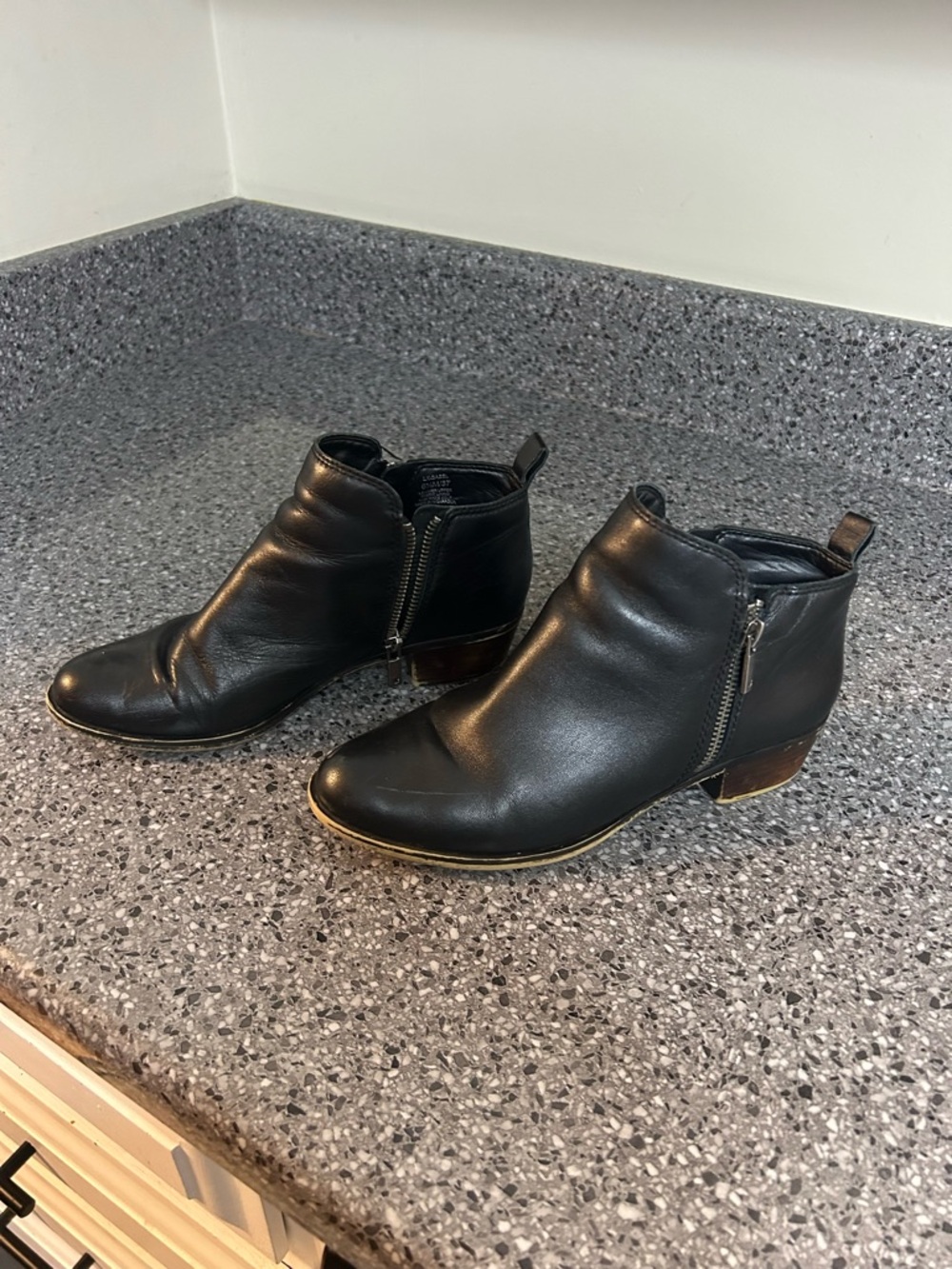 Lucky Brand Black Leather Side-Zip Ankle Booties